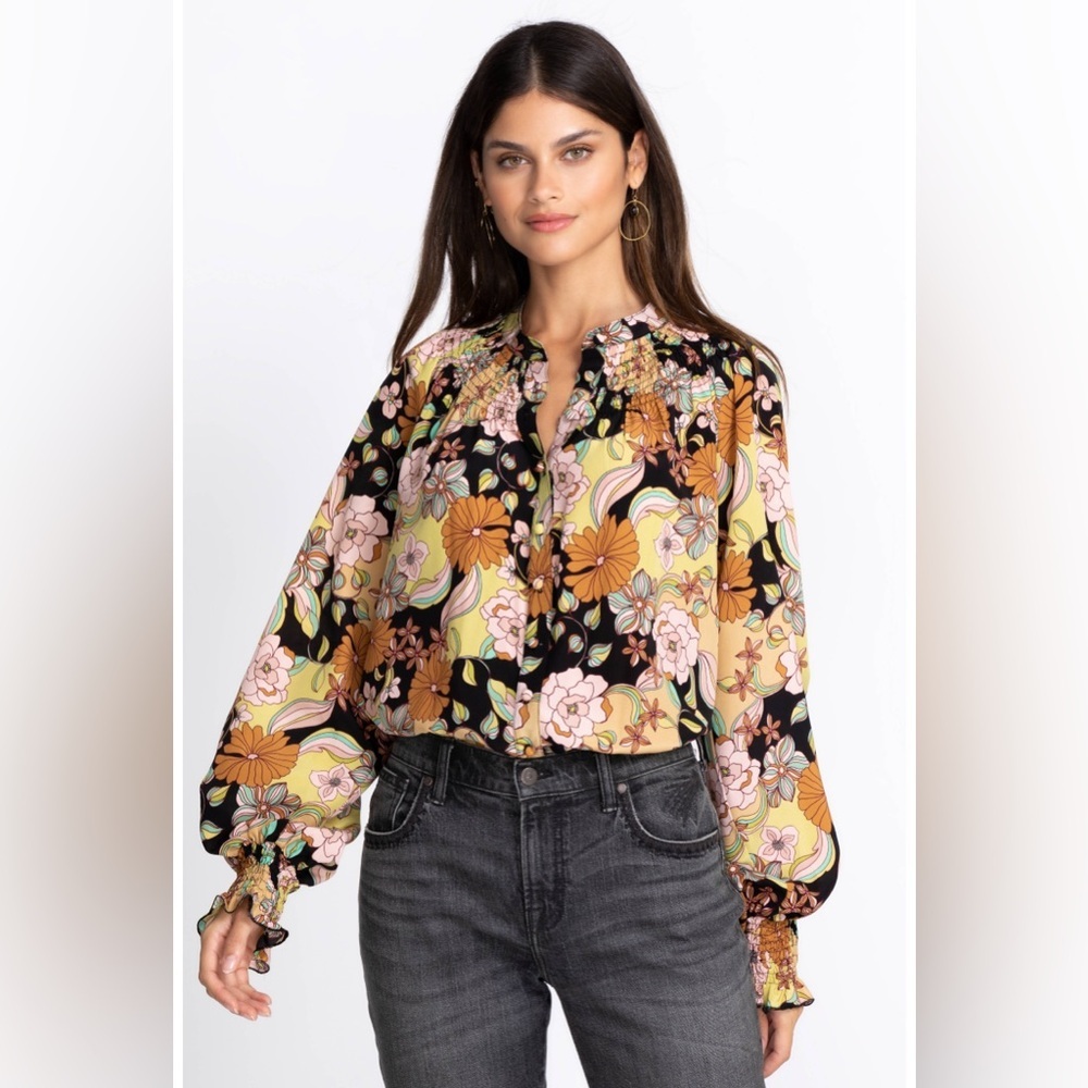 Johnny Was Love Diana Silk Floral Long Sleeve Blouse Boho Chic Size S - Picture 3 of 16